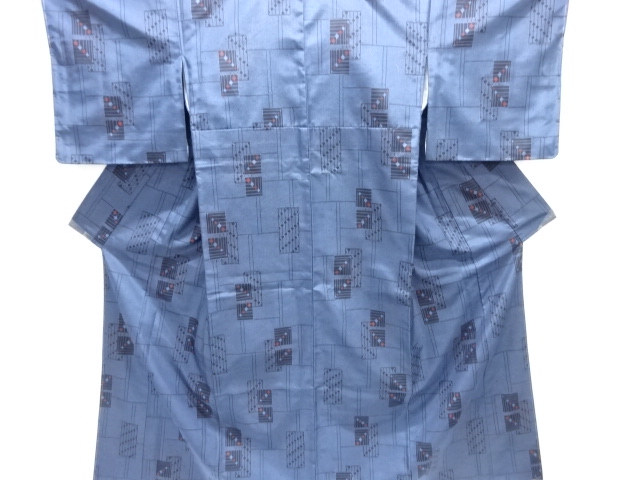 未使用品　幾何学模様織り出し十日町紬着物